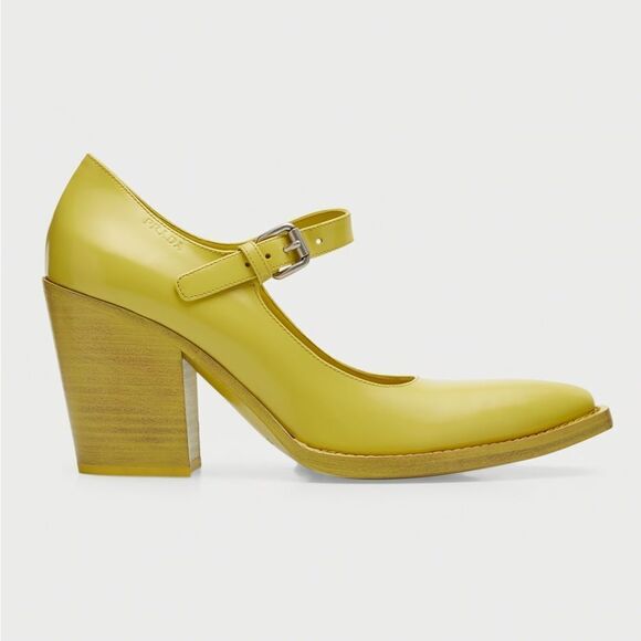 PRADA Leather Mary Jane Block Heel Pumps - Picture 2 of 6